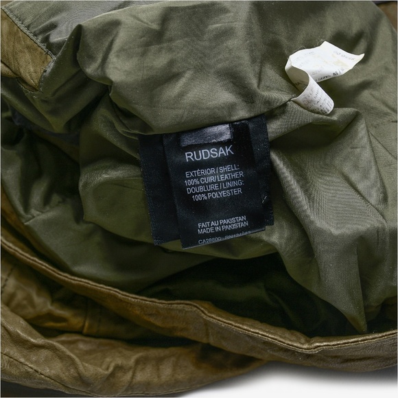 RUDSAK Khaki Crinkled Leather Cropped Moto Jacket Size M MSRP $550 - Picture 10 of 14